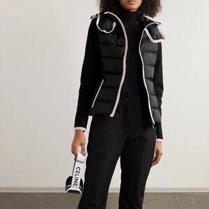 Hooded paneled twill and quilted stretch-shell down jacket